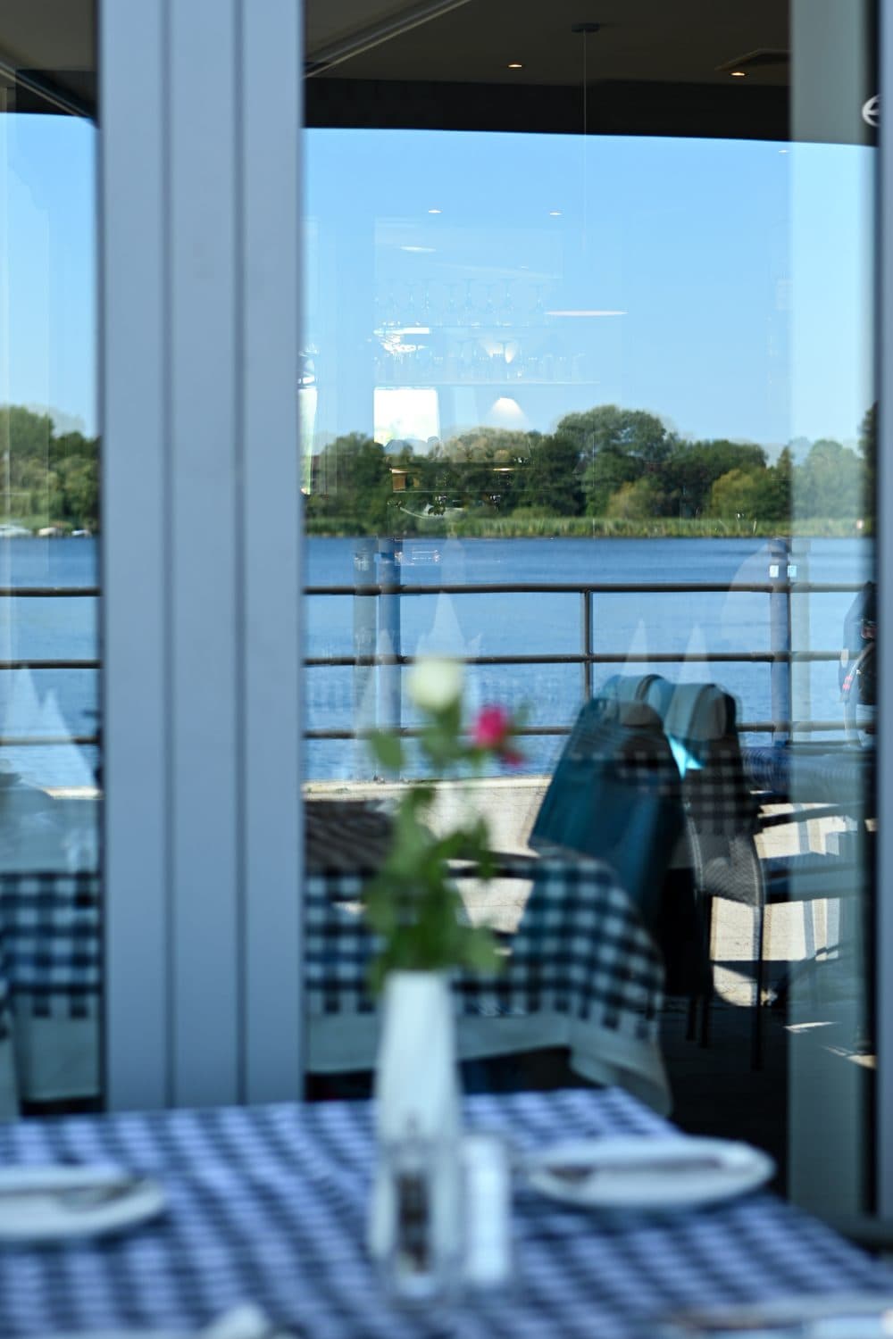 A table with a view of the lake